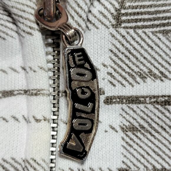 Volcom Full Zip White & Brown Plaid Hooded Unisex Heavyweight Jacket -Size Small - Picture 4 of 9